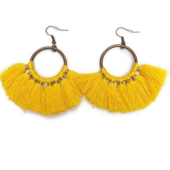 Jewelry - Yellow Tassel Round Drop Earrings